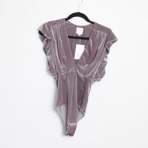 NWT Misa Los Angeles Leila Velvet Bodysuit Grey Silver Small